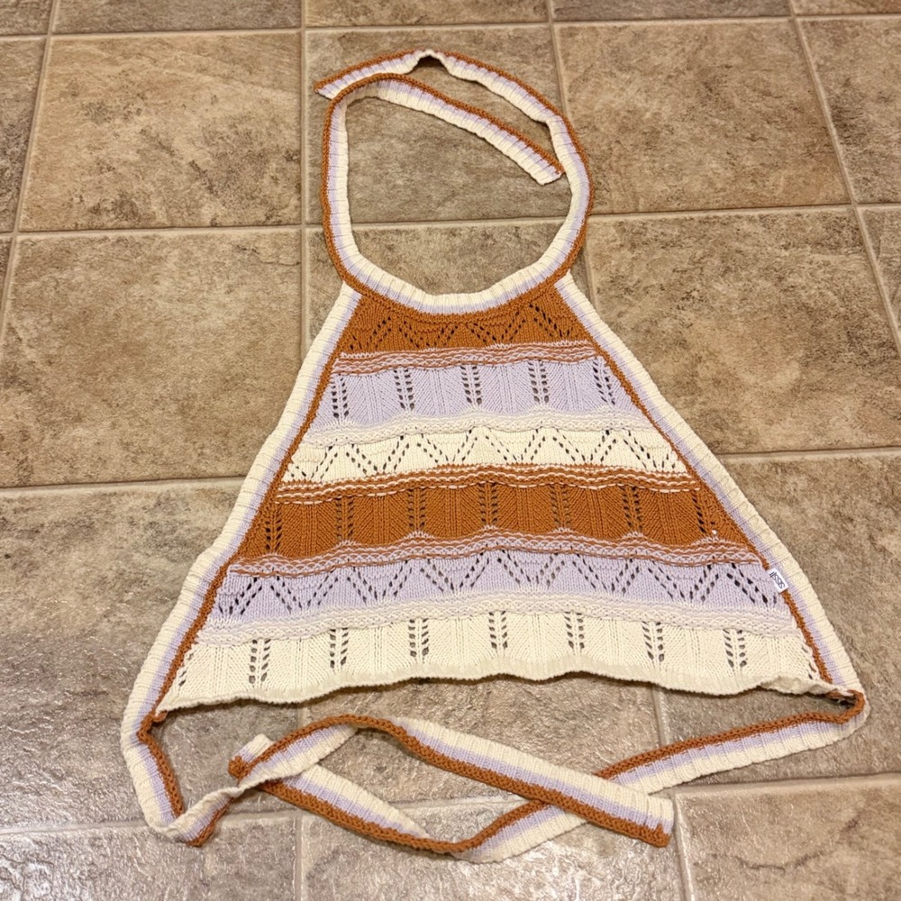 Sisstrevolution Knit Halter Top Rust Lavender Cream Striped Pointelle Boho XS - Picture 2 of 9